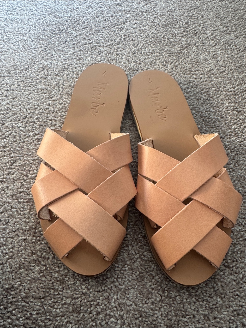 Woven Leather Slide Sandals - Tan